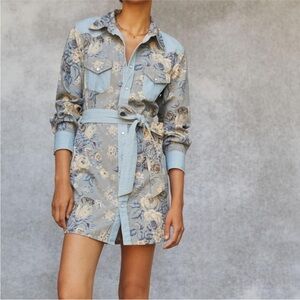 Love the Label Anthropologie Floral Chambray Belted Mini Dress